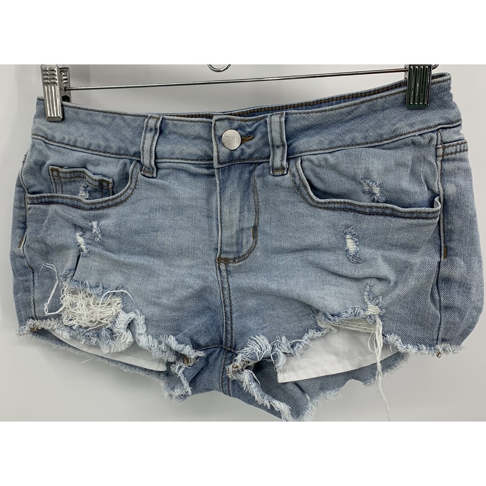 Pink Victoria's Secret Jean Shorts Distressed Size 4 Raw Hem Light Wash